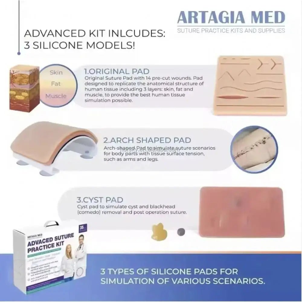 Advanced Suturing Practice Kit | Silicone Suture Training Pad & Stainless Steel Surgical Instruments - Suture Training Kit