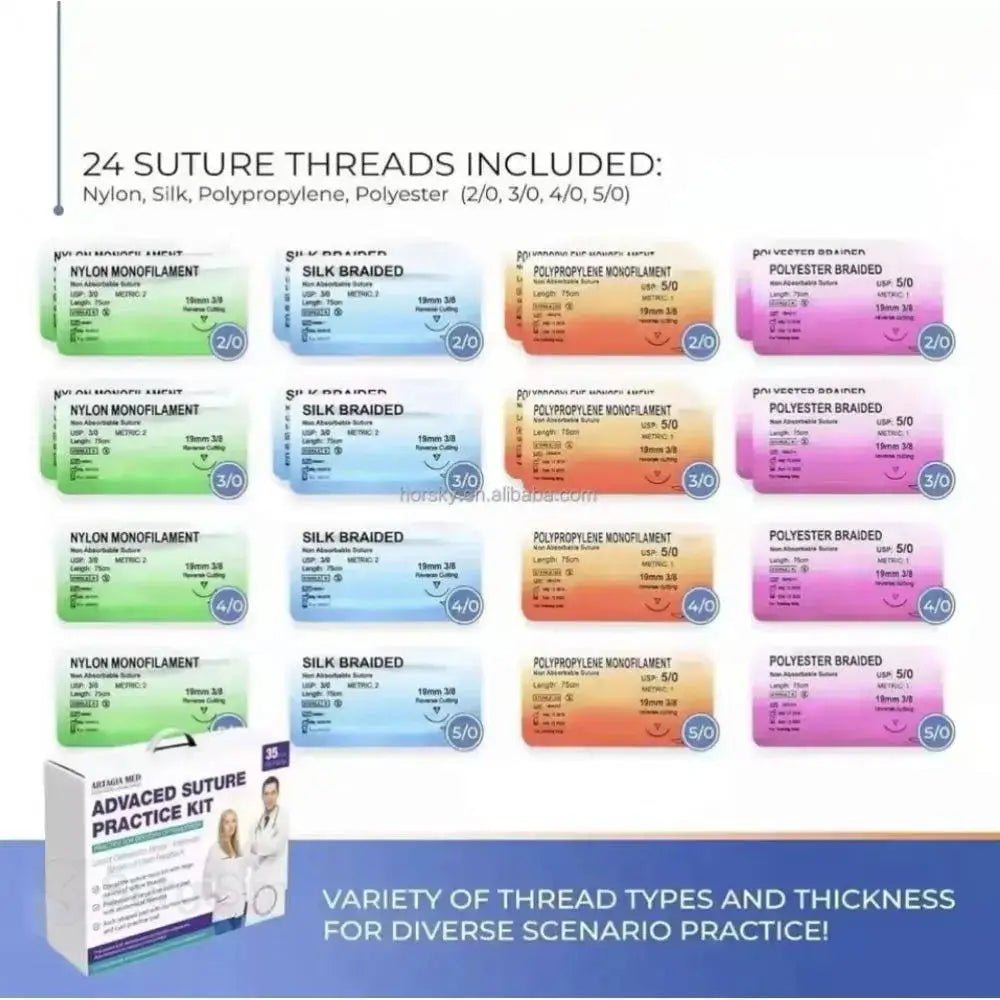 Surgical training kit with silicone suturing pad