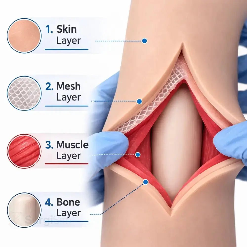 Hand suturing training model close-up