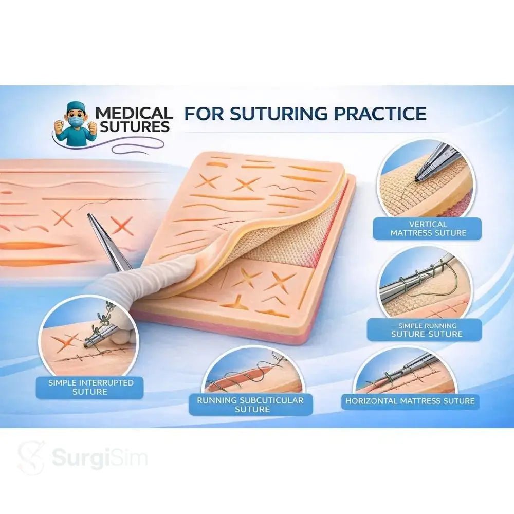 Professional Suturing Practice Kit | 3 - Layer Silicone Pad & Stainless Steel Surgical Instruments - Suture Training Kit