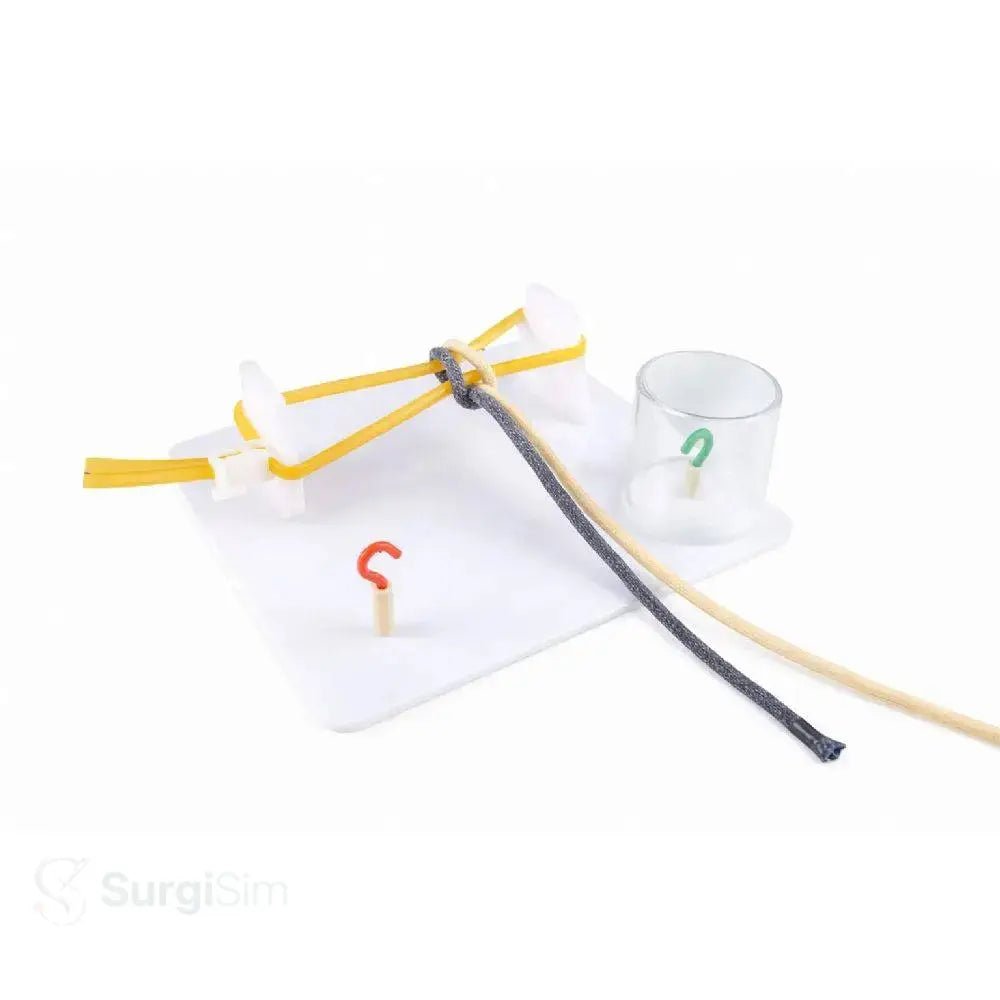 Surgical knot tying practice kit with cords and hooks