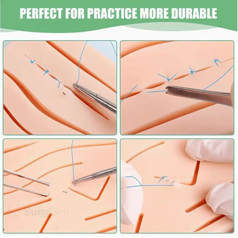 Surgical suturing practice pad close-up 14 wounds
